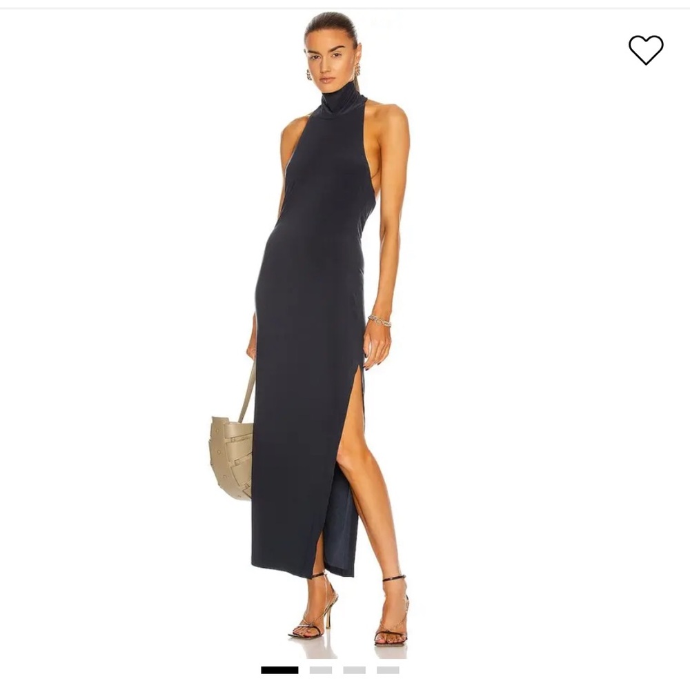 Norma Kamali Halter Turtle Side Slit Gown in Pewter